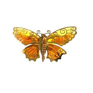 Vintage Avon Butterfly Brooch Gold-Tone Orange Swirl Design